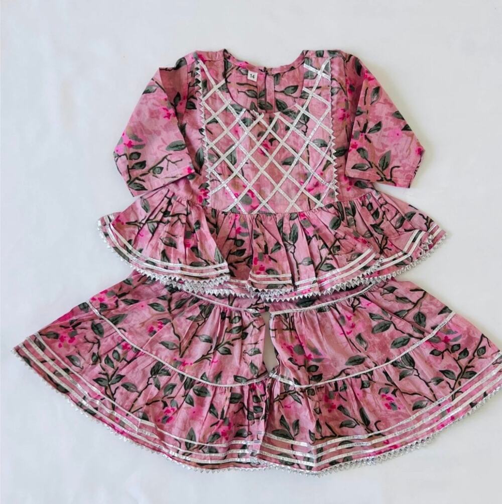 Kids sharara suit Indian Ethnic wear Floral Print for Wedding, Diwali, Eid 2-3T